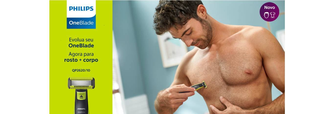 Aparador de Pelos Elétrico Philips OneBlade Rosto e Corpo Preto/Verde - QP2620/10